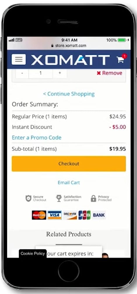 mobile checkout page cart