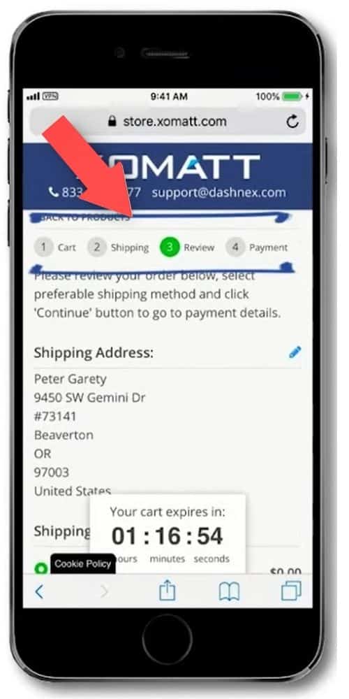 mobile checkout page show steps